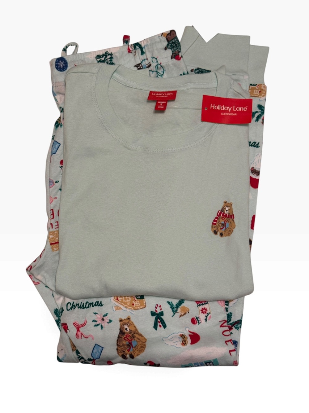 NWT Holiday Lane Christmas Pajama Set Women’s Medium Holiday Bear PJs